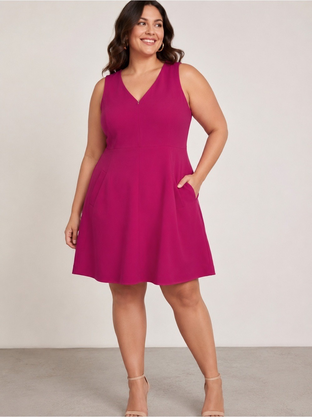 DVF Halle Dress 14 Neon Fuchsia V Neck Sheath Pockets Career Cocktail